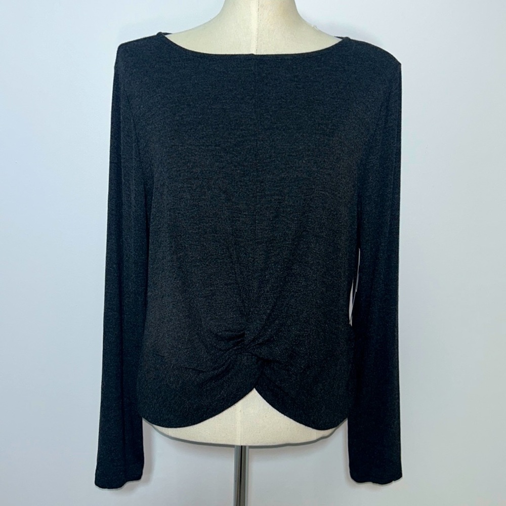 Alfani Elements Crew Neck Long Sleeve Front Knot Gray Sweater Size L NWT